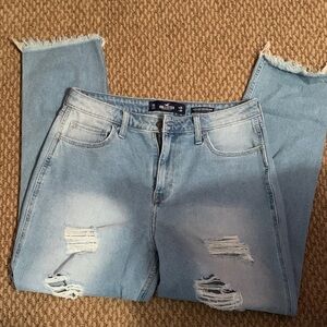 Hollister Light Wash High-Rise Distressed Jeans